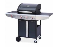 Barbecue au gaz Bazin 3 Anthracite Cuisine extérieure 3 brûleurs + 1 feu latéral avec tablettes