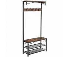 Vintage Portemanteau, avec Étagère à chaussures, Armature en métal mat 72 x 33.7 x 183cm (L x l x