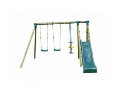 Portique en bois COMMANCHE - 1 toboggan + 2 balançoires + 1 vis-à-vis