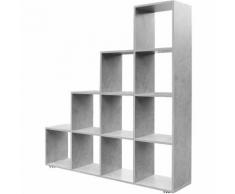 Étagère 10 cases Couleur Béton Meuble escalier Diviseur de pièce Bibliothèque Séparation Rangement