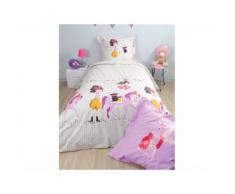 Parure housse de couette + taies enfant 100% coton pois cirque cheval beige 200x200cm DRESSY