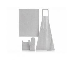 Lot tablier + torchon + gant + manique en coton gris JANI