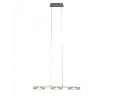 Suspension barre 3 lumières LED en métal et verre longueur 60 cm Arlena gris gris