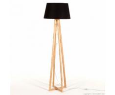 Lampadaire pied croix en bois avec abat jour en tissu hauteur 150cm Soren noir beige