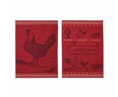 Torchons coton rouge motif imprimé poules (Lot de 2)