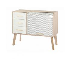 Meuble de rangement vintage 3 tiroirs 1 tablette et rideau coulissant 110cm HAPPY