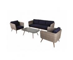 salon de jardin bas 5 personnes en alu et résine tressée bleue STORA