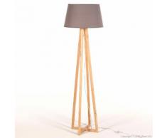 Lampadaire pied croix en bois avec abat jour en tissu hauteur 150cm Soren noir beige