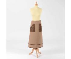 Tablier de cuisine en coton et cuir taupe et marron CUISTOT