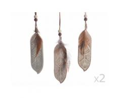 Set de 6 suspensions plume coloris assortis motif ethnique 15x4x0.3cm ATIKA