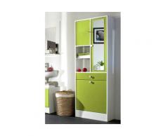 Armoire 2 portes/1tiroir/2niches/1 porte battante L62. Blanc / Vert