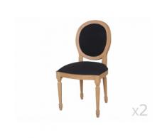 Chaise médaillon en bois noir avec piètement bois (lot de 2) PAULINE