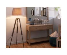 Lampadaire trépied en bois avec abat jour en coton hauteur 163cm Octave gris gris