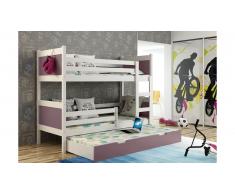 JUSTyou Leon Lit superposé Blanc Violet 80x185 cm