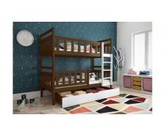 JUSTyou Tobi Lit superposé Noyer Blanc 80x160 cm