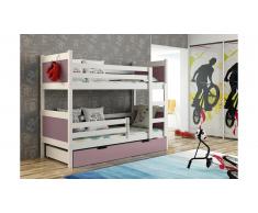 JUSTyou Leon Lit superposé Blanc Violet 80x185 cm