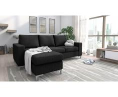 JUSTyou Eli Canapé d'angle Noir Tissu structuré