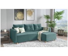 JUSTyou Livenza Canapé d'angle Turquoise Velours