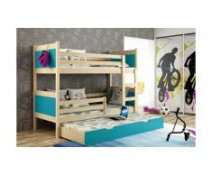 JUSTyou Leon Lit superposé Pin Bleu 80x160 cm