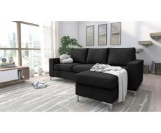 JUSTyou Eli Canapé d'angle Noir Tissu structuré