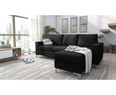 JUSTyou Eli Canapé d'angle Noir Cuir synthétique
