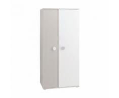 Armoire enfant blanche et grise 2 portes battantes