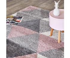 Tapis à poils longs motifs géométriques rose 200x290cm