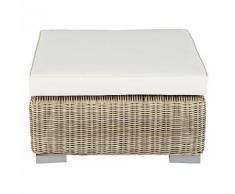 Pouf de salon de jardin en résine tressée beige et coussin écru Sardaigne