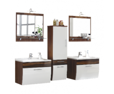 Ensemble double de meuble de salle de bain Paloma Noyer-Blanc 7-pièces