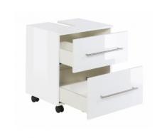Meuble sous vasque 55 cm avec roulette blanc brillant
