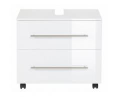 Meuble sous vasque 70 cm avec roulette blanc brillant