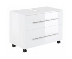 Meuble sous vasque 85 cm avec roulette blanc brillant