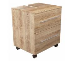 Meuble sous vasque 55 cm avec roulette décor chêne
