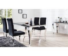 gdegdesign Salle à manger complète baroque chromée et verre noir - Zita