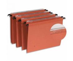Boîte de 25 dossiers suspendus TIROIR en kraft 210g. Fond V, volet agrafage. Orange.