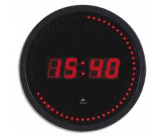 Horloge à led Horled cadre plastique noir lentille en verre D30cm affichage numérique rouge à quartz