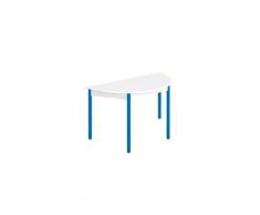 Table de réunion multiforme classique demi-rond plateau blanc piétement bleu
