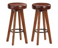 vidaXL Tabourets de bar 2 pcs Bois d'acacia 45x45x76cm Cuir véritable