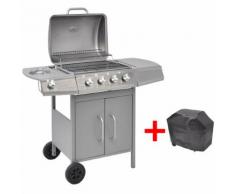 vidaXL Barbecue à gaz 4 + 1 zone de cuisson Argenté