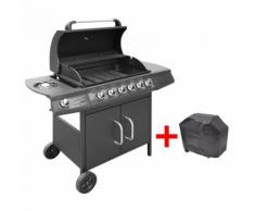 vidaXL Barbecue à gaz 6 + 1 zone de cuisson Noir