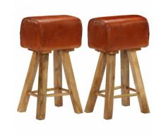 vidaXL Tabourets de bar 2 pcs Bois de manguier 48x31x76cm Cuir