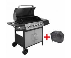 vidaXL Barbecue à gaz 6 + 1 zone de cuisson Noir et argenté
