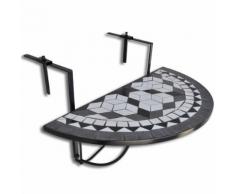 vidaXL Table de balcon suspendue Demi-circulaire Noir et Blanc