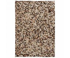 vidaXL Tapis Cuir véritable Patchwork 120 x 170 cm Carré Marron/Blanc