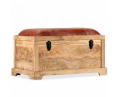 vidaXL Banc de rangement Cuir véritable Bois de manguier 80x44x44 cm