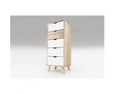 Chiffonnier Viking Scandinave bois Naturel et Blanc Vernis naturel/Blanc