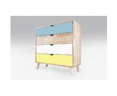 Commode Viking scandinave bois Bleu pastel, Blanc, Jaune