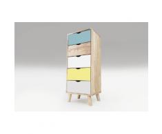 Chiffonnier 5 tiroirs Viking Scandinave bois Bleu pastel, Blanc, Jaune, Gris souris