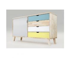 Buffet scandinave viking bois Gris souris, bleu pastel, blanc, jaune