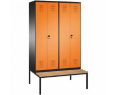 Vestiaire EVOLO, à portes fermant l'une contre l'autre, avec banc 4 compartiments, largeur compartiments 300 mm ,CP